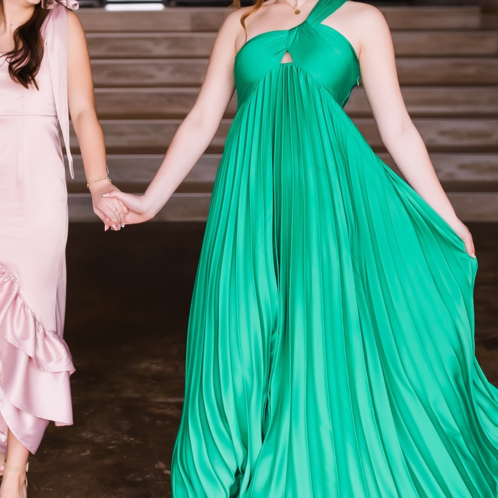 Mango One Shoulder Green Dress